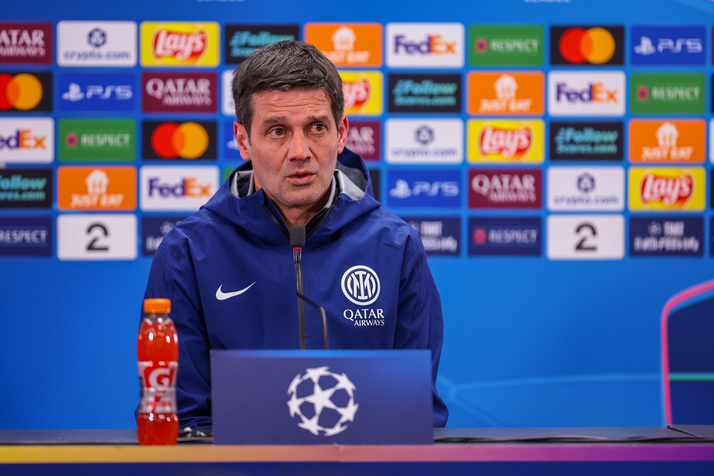 Inter Milan head coach Cristian Chivu addresses the media following a Champions League soccer match against Bodø/Glimt, Wednesday, Feb 18, 2026, in Bodo, Norway. (Thomas Andersen/NTB Scanpix via AP)
