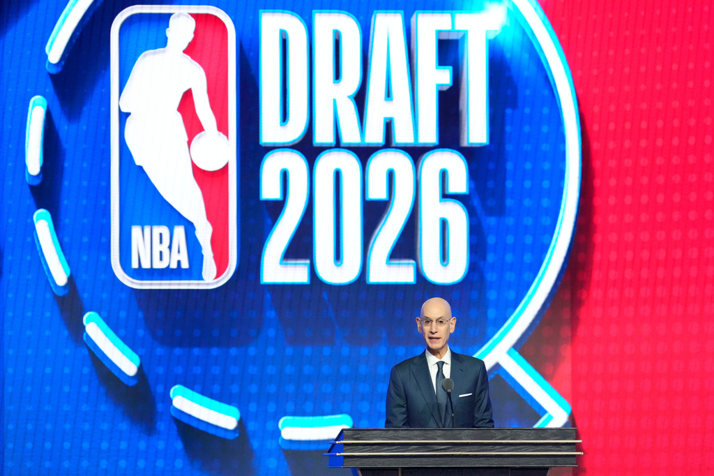 NBA Commissioner Adam Silver speaks during the first round of the NBA basketball draft, Tuesday, June 23, 2026, in New York. (AP Photo/Yuki Iwamura)