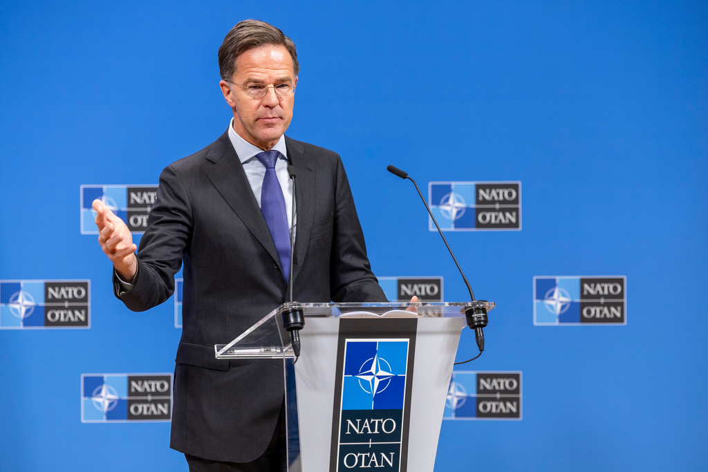 NATO Secretary General Mark Rutte addresses the media after a meeting with the President of Finland at NATO headquarters in Brussels, Monday, Nov. 17, 2025. (AP Photo/Geert Vanden Wijngaert)