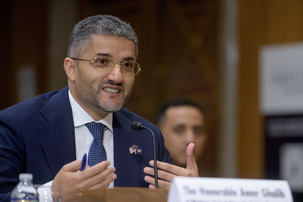 FILE - Amer Ghalib appears before a Senate Committee on Foreign Relations hearing on his pending nomination to be U.S. Ambassador to Kuwait on Capitol Hill, Oct. 23, 2025, in Washington. (AP Photo/Rod Lamkey, Jr., File)