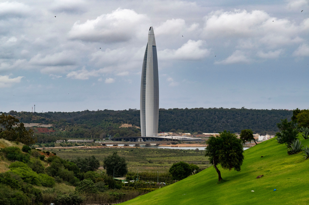 A view of Mohammed VI tower, the tallest tower in Morocco and one of the tallest in Africa, after its opening, in Rabat, Morocco, Thursday, April 23, 2026. (AP Photo)