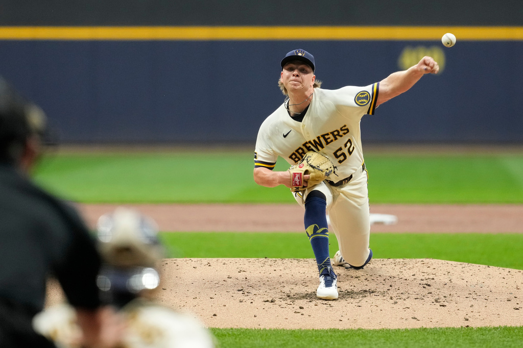 Milwaukee Brewers' Kyle Harrison pitches during the second inning of a baseball game against the Pittsburgh Pirates, Wednesday, Aug. 5, 2026, in Milwaukee. (AP Photo/Aaron Gash)
