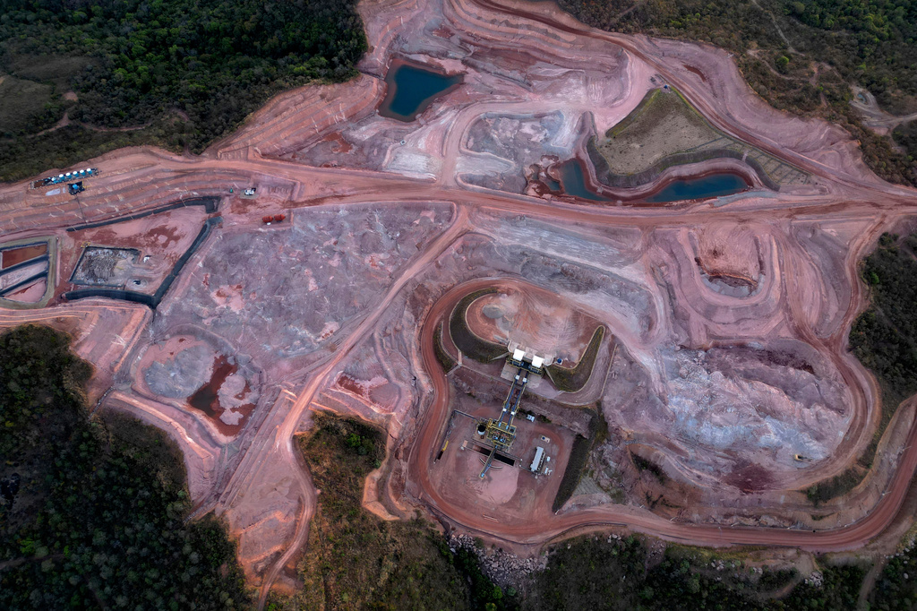 FILE - A mine operated by Serra Verde Mining digs for rare earth elements including neodymium, praseodymium, terbium and dysprosium, which are essential for the production of permanent magnets, in Minacu, Goias state, Brazil, July 28, 2025. (AP Photo/Eraldo Peres, File)