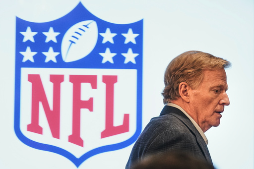 NFL Commissioner Roger Goodell arrives for his news conference at the NFL owners meetings, Wednesday, Oct. 22, 2025, in New York. (AP Photo/Richard Drew NFL Commissioner Roger Goodell arrives for his news conference at the NFL owners meetings, Wednesday, Oct. 22, 2025, in New York. (AP Photo/Richard Drew