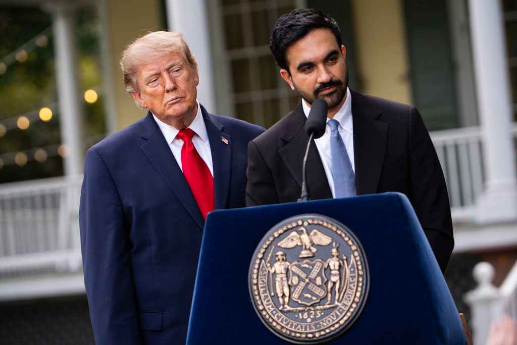 President Donald Trump watches as New York City Mayor Zohran Mamdani speaks during a joint news conference at Gracie Mansion, Monday, Sept. 21, 2026, in New York. (AP Photo/Julia Demaree Nikhinson)