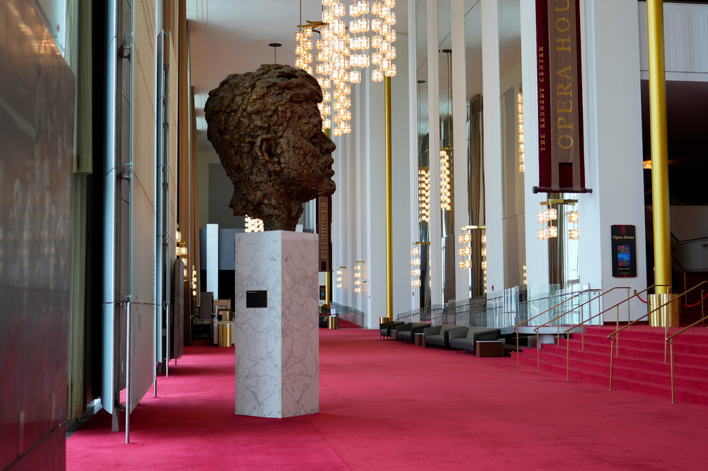 The bust of President John F. Kennedy is displayed in the Grand Foyer at the Kennedy Center, Thursday, Aug. 27, 2026 in Washington. (Photo/Pablo Martinez Monsivais)