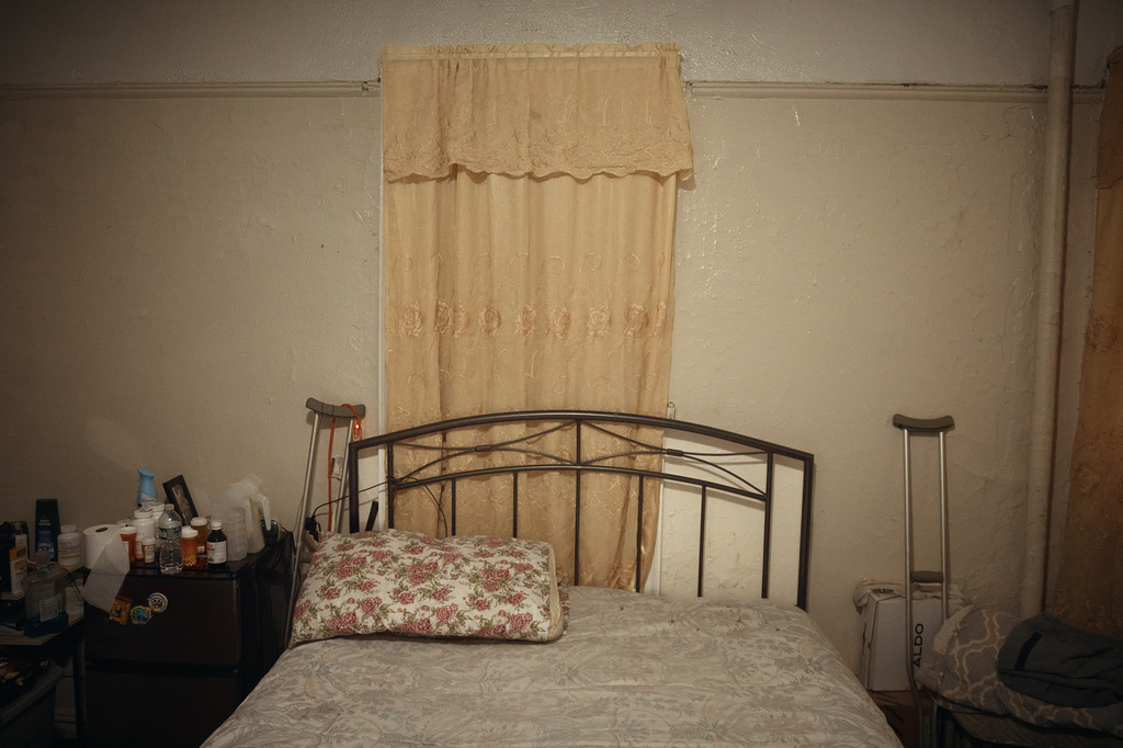 Tommy Rodriguez's room, 45, in an apartment building where tenants report maintenance issues and pest infestations, in the Bronx borough of New York, on Tuesday, March 17, 2026. (AP Photo/Andres Kudacki)