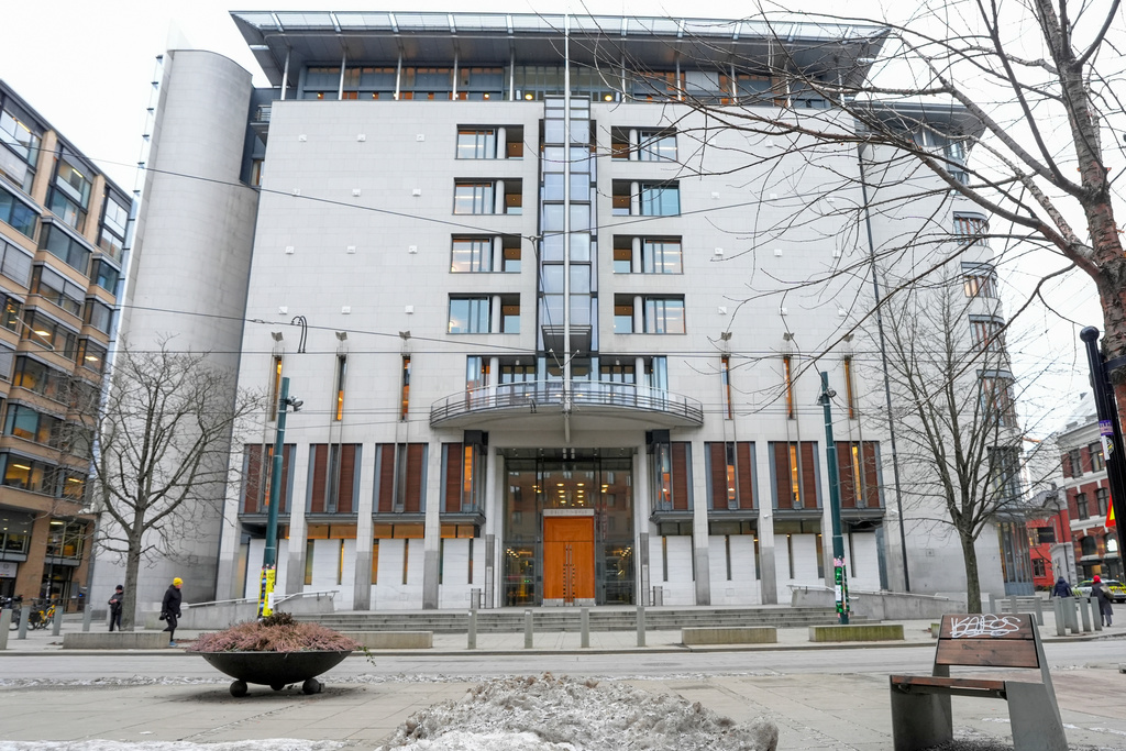 Exterior view of the Oslo courthouse in Oslo, Norway, Monday, Feb. 2, 2026. (Lise Aserud/NTB Scanpix via AP)