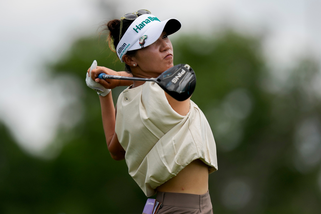 Lydia Ko, of New Zealand, hits on the 17th hole during the first round of the Chevron Championship LPGA golf tournament Thursday, April 23, 2026, in Houston. (AP Photo/David J. Phillip)