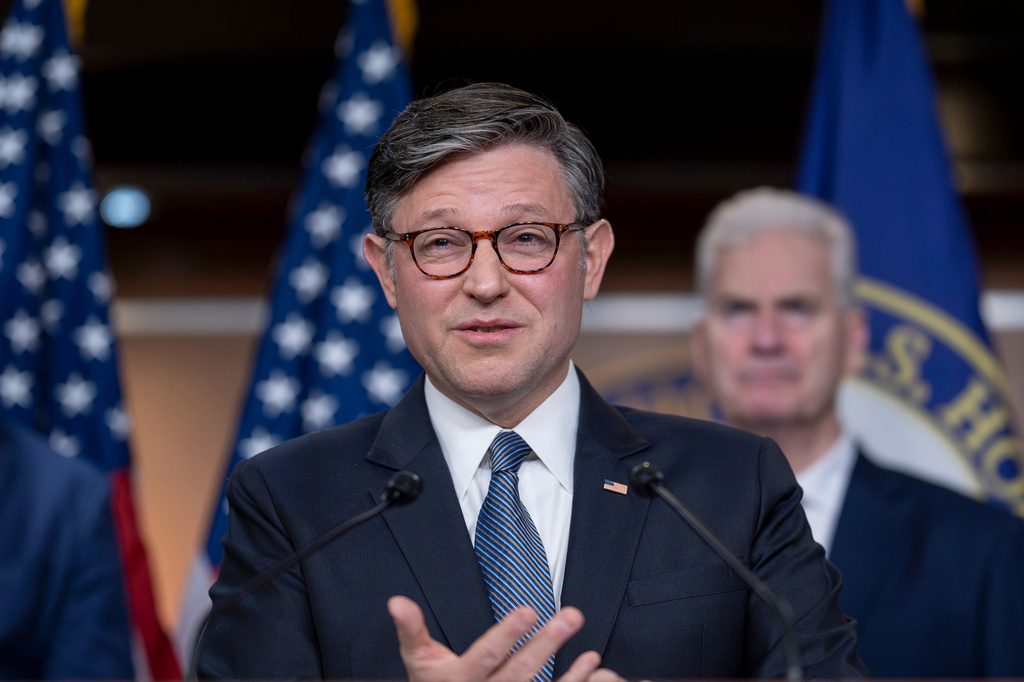 Speaker of the House Mike Johnson, R-La., and House GOP leaders hold a news conference after primary elections that affirmed President Donald Trump's dominance of the Republican Party, at the Capitol in Washington, Wednesday, May 20, 2026. (AP Photo/J. Scott Applewhite)