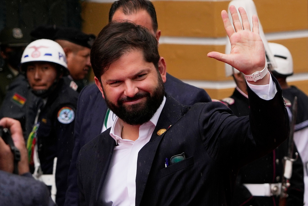 Chile President Gabriel Boric arrives for the swearing-in ceremony of President Rodrigo Paz in La Paz, Bolivia, Saturday, Nov. 8, 2025. (AP Photo/Juan Karita)