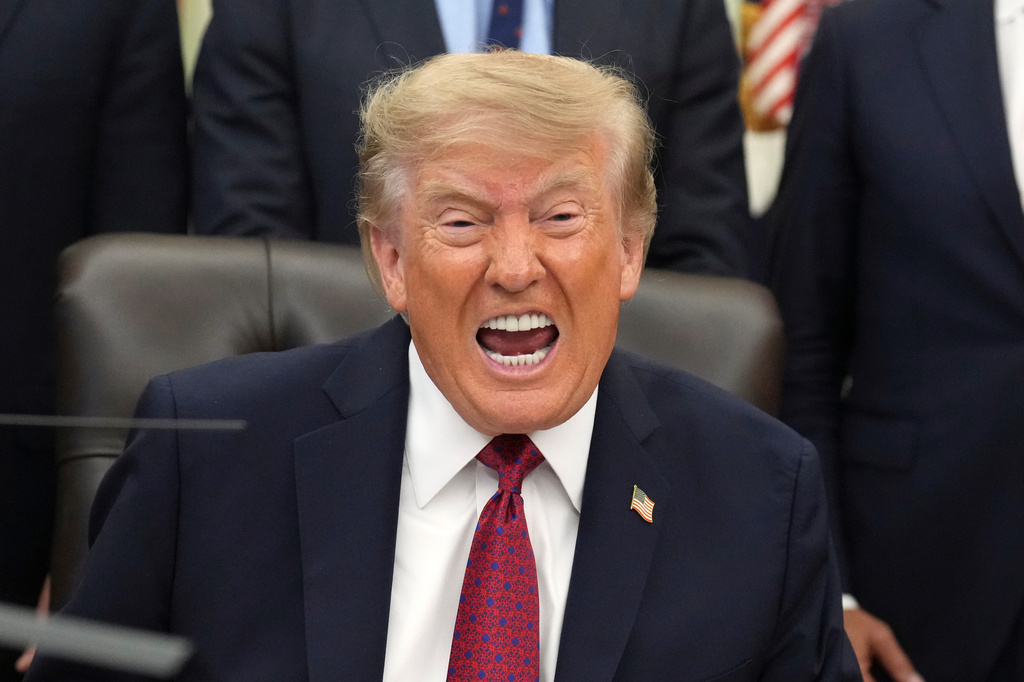 President Donald Trump speaks in the Oval Office of the White House, Monday, Aug. 31, 2026, in Washington. (AP Photo/Jacquelyn Martin)