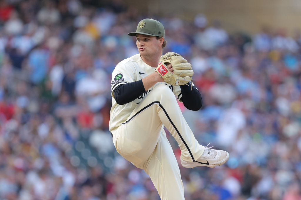 Minnesota Twins starting pitcher Connor Prielipp winds up to deliver during the fifth inning of a baseball game against the Milwaukee Brewers, Saturday, May 16, 2026, in Minneapolis. (AP Photo/Bailey Hillesheim)