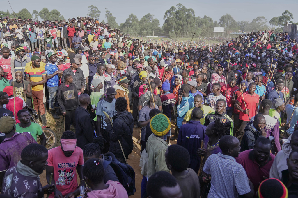 Spectators attend a bullfighting match, in Kakamega, Kenya, Saturday, Nov. 29, 2025. (AP Photo/Brian Inganga)