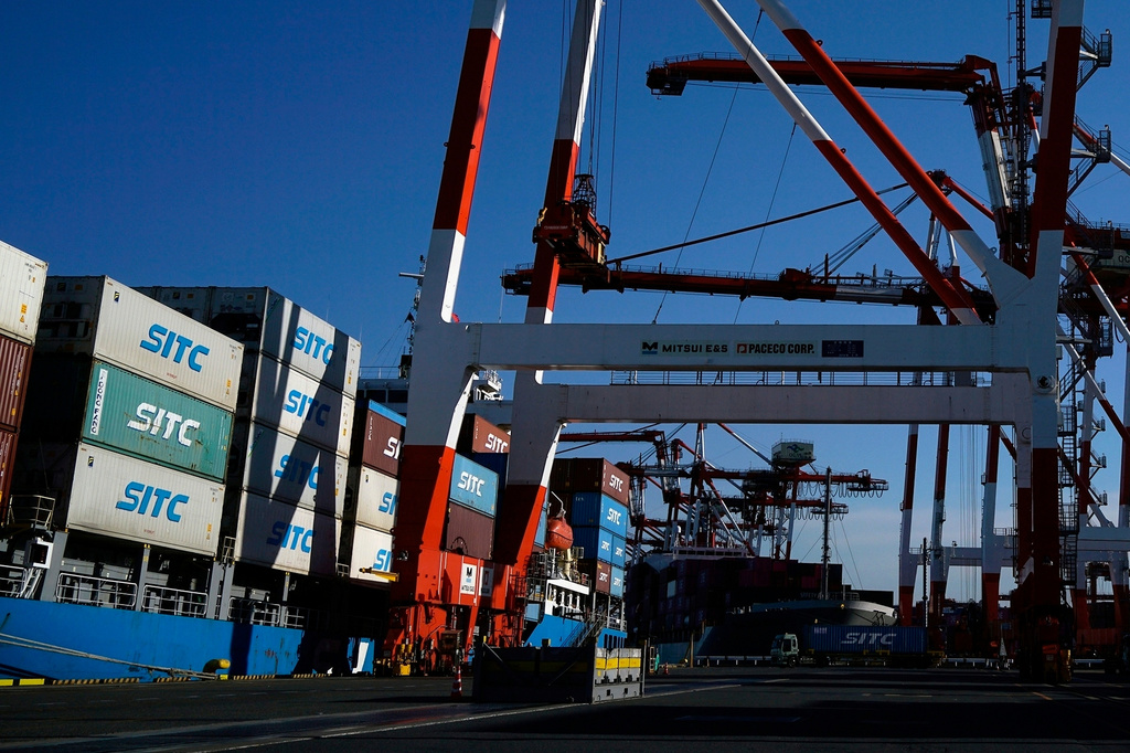 FILE - Tokyo Container Terminal is seen in Tokyo, Feb. 19, 2025. (AP Photo/Eugene Hoshiko, File)