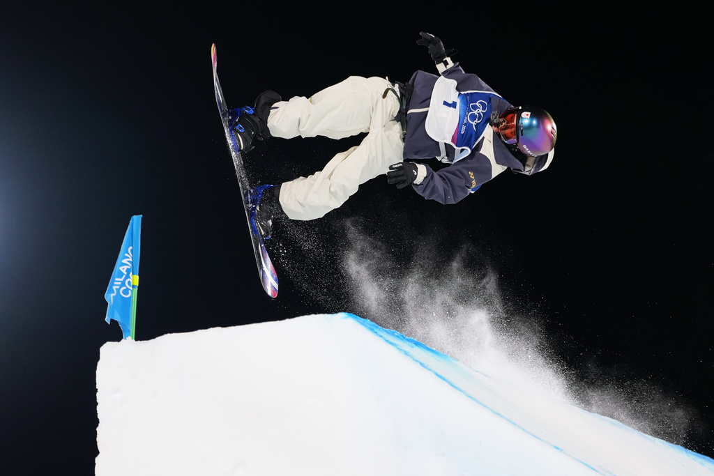 Japan's Kokomo Murase competes during the women's snowboard big air qualifications at the 2026 Winter Olympics, in Livigno, Italy, Sunday, Feb. 8, 2026. (AP Photo/Abbie Parr)