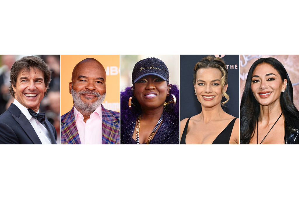 This combination of images show celebrities, from left, Tom Cruise, David Alan Grier, Missy Elliott, Margot Robbie and Nicole Scherzinger, (AP Photo)