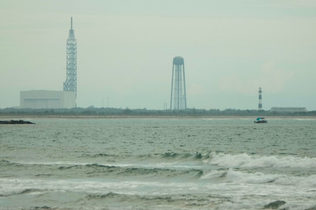 A lightning arrester and a charred water tower are seen at pad 36 in the aftermath of the Blue Origin New Glenn rocket explosion at the Cape Canaveral Space Force Station, Friday, May 29, 2026, in Cape Canaveral, Fla. (AP Photo/John Raoux)