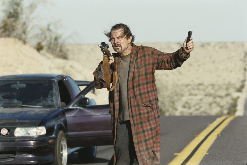 This image released by Warner Bros. Pictures shows Leonardo DiCaprio in a scene from "One Battle After Another." (Warner Bros. Pictures via AP)