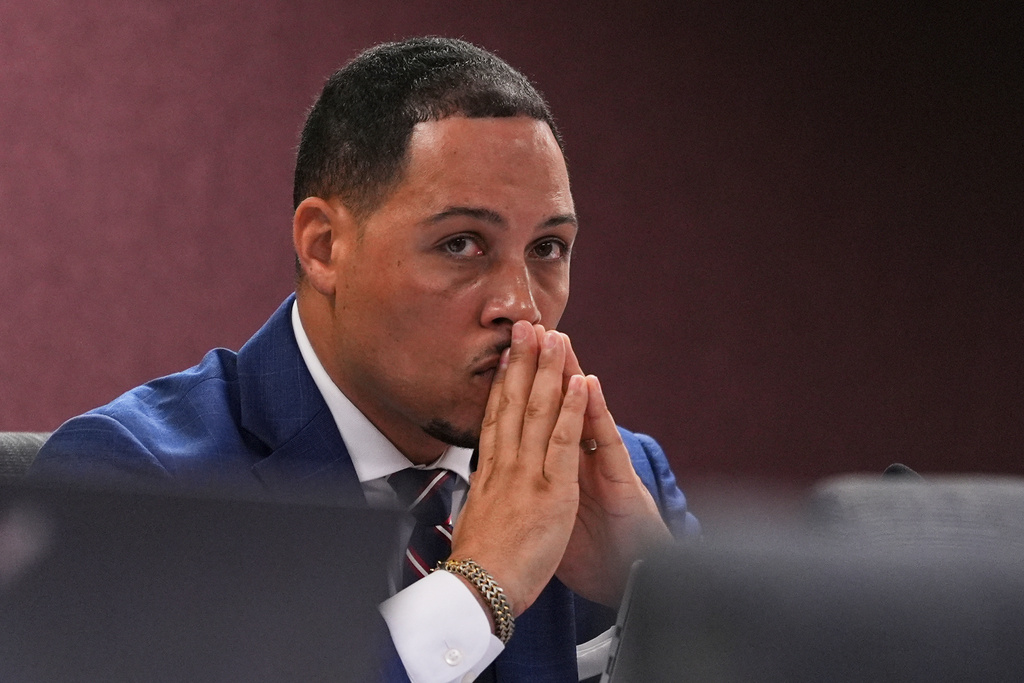Ranking minority member Missouri state Rep. Mark Sharp, D-Kansas City, listens as lawmakers hold a committee hearing to consider redrawing the state's U.S. House districts, Thursday, Sept. 4, 2025, in Jefferson City, Mo. (AP Photo/Jeff Roberson)