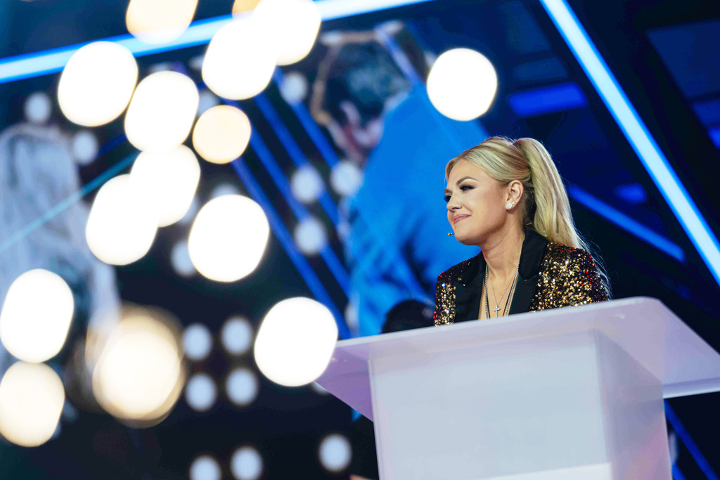 Erika Kirk speaks during Turning Point USA's AmericaFest 2025, Thursday, Dec. 18, 2025, in Phoenix. (AP Photo/Jon Cherry)