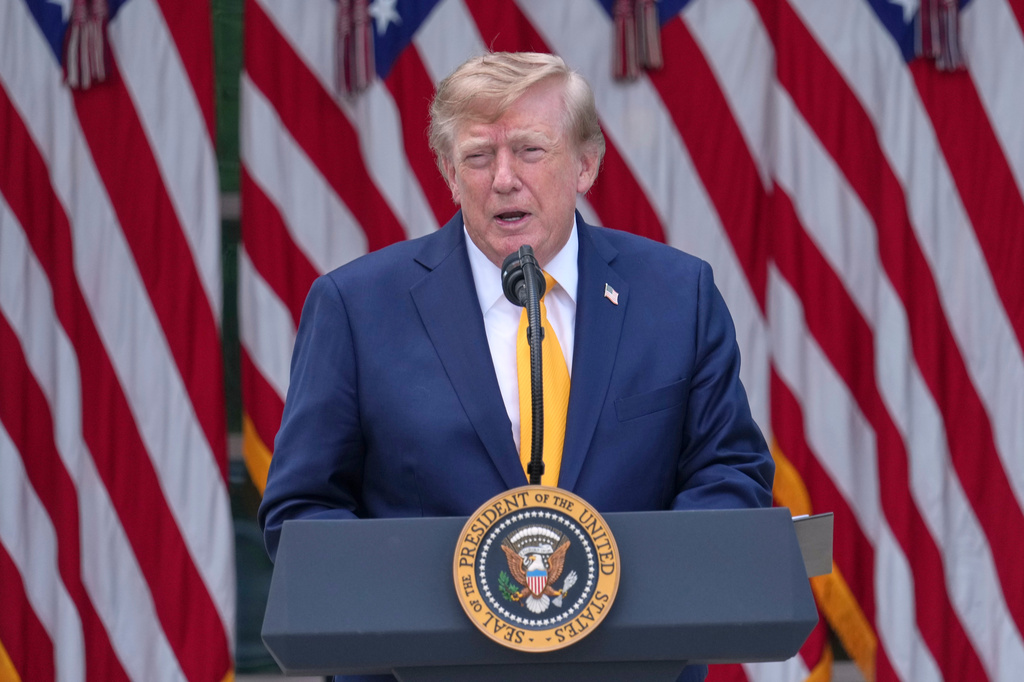 President Donald Trump speaks during a back to school event in the Rose Garden of the White House, Monday, Aug. 24, 2026, in Washington. (AP Photo/Alex Brandon)