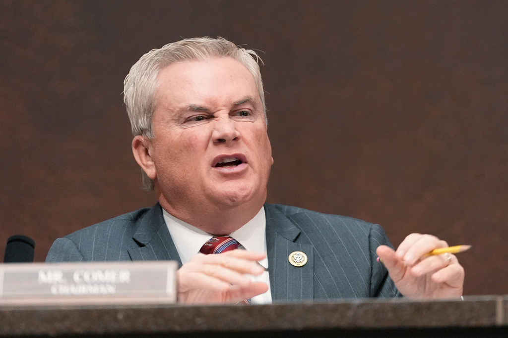 House Oversight Committee Chairman James Comer, R-Ky., speaks during a House Committee on Oversight and Government Reform markup business meeting about finding former President Bill Clinton and former Secretary of State Hillary Rodham Clinton in contempt of Congress, Wednesday Jan. 21, 2026, on Capitol Hill in Washington. (AP Photo/Jacquelyn Martin)