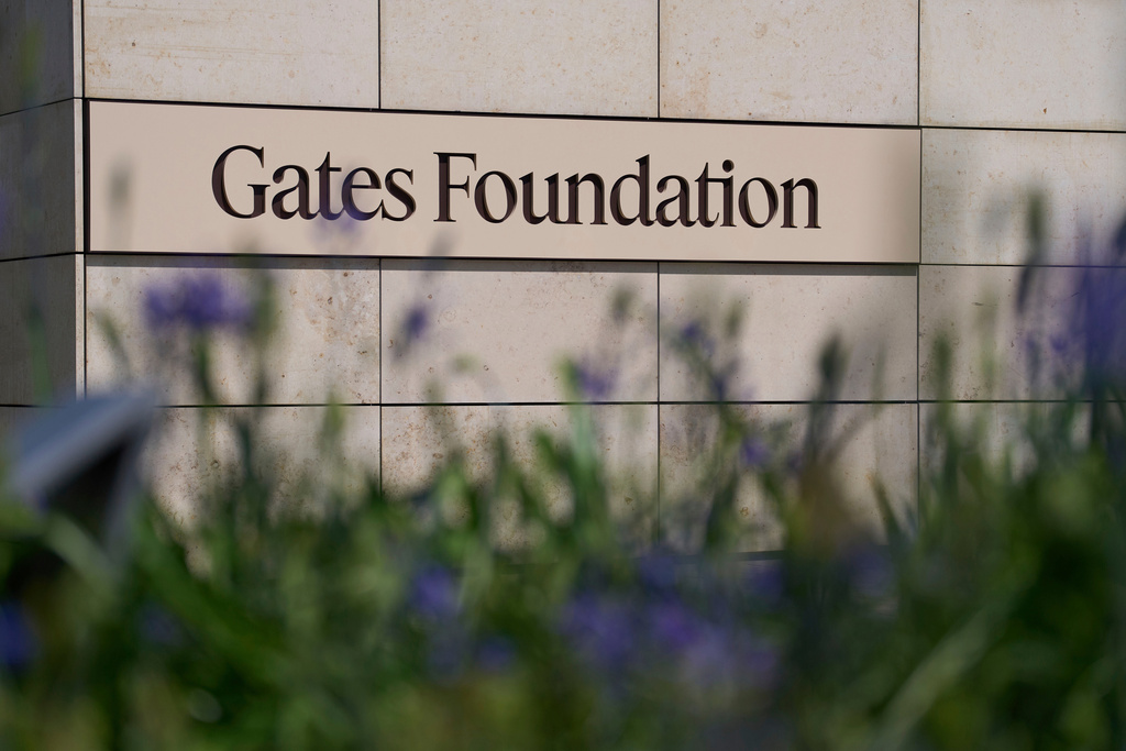 FILE - The Gates Foundation campus sign is seen on April 30, 2025, in Seattle. (AP Photo/Lindsey Wasson, File)