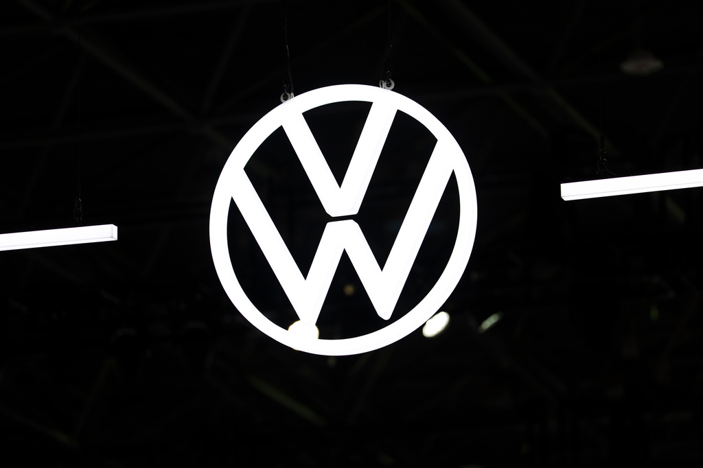 FILE - Volkswagen logo is displayed at the New York International Auto Show, Thursday, April 2, 2026, in New York. (AP Photo/Yuki Iwamura, File)