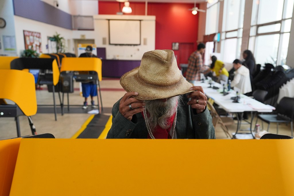 Ruben Garcia casts his ballot at a voting center on Skid Row on Tuesday, June 2, 2026, in Los Angeles. (AP Photo/Jae C. Hong)