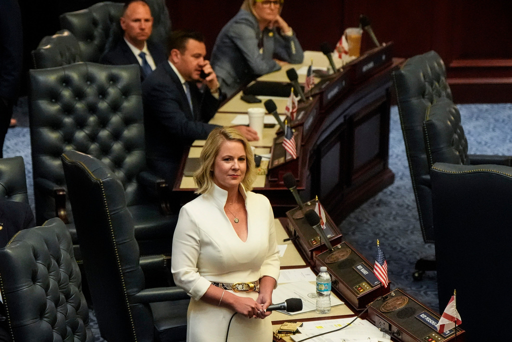 Rep. Jenna Persons-Mulicka, R-Fla., speaks on HB1D, a redistricting bill, during a special session of the Florida Legislature, Wednesday, April 29, 2026, in Tallahassee, Fla. (AP Photo/Mike Stewart)