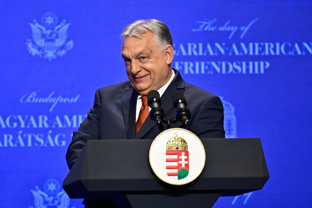 Hungarian Prime Minister Viktor Orban attends a press conference with U.S. Vice President JD Vance as they meet in Budapest, Hungary, Tuesday, April 7, 2026. (AP Photo/Denes Erdos)