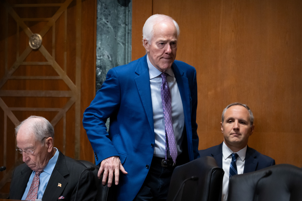 Sen. John Cornyn, R-Texas, arrives for a hearing of the Senate Finance Committee on Capitol Hill, Thursday, July 30, 2026, in Washington. (AP Photo/Mark Schiefelbein)