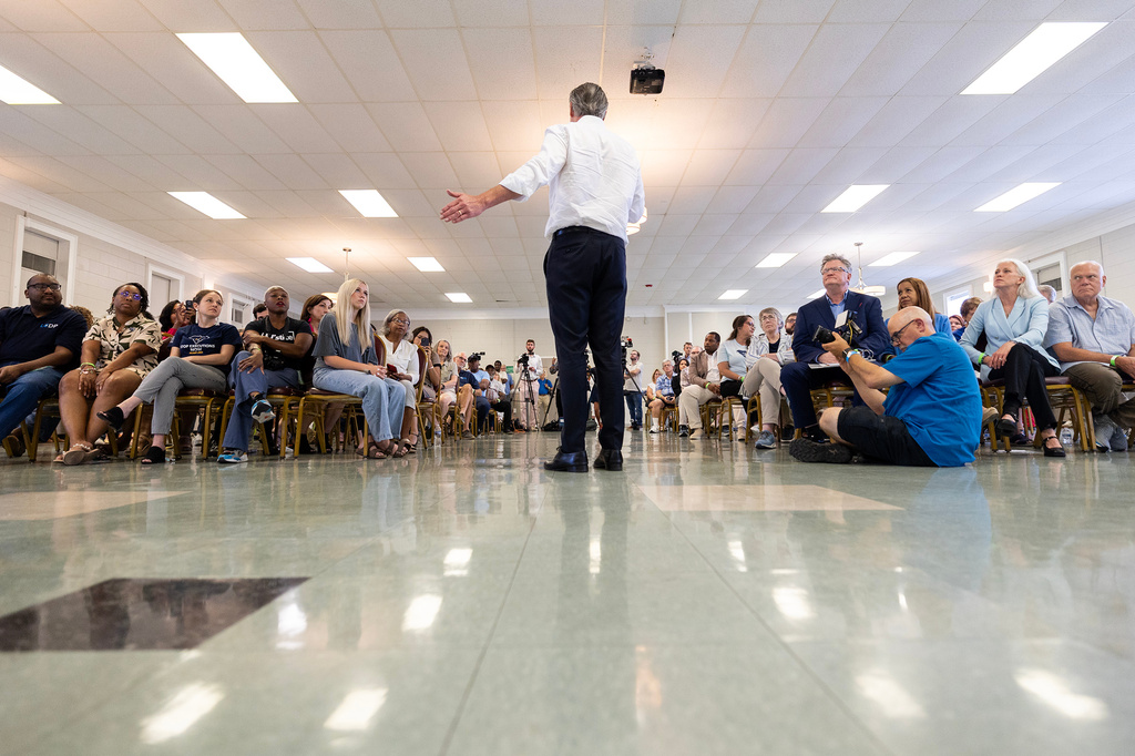 California Gov. Gavin Newsom speaks to supporters during a campaign event at the Brookland-Lakeview Empowerment Center, Friday, Sept. 4, 2026, in West Columbia, S.C. (AP Photo/Mic Smith)