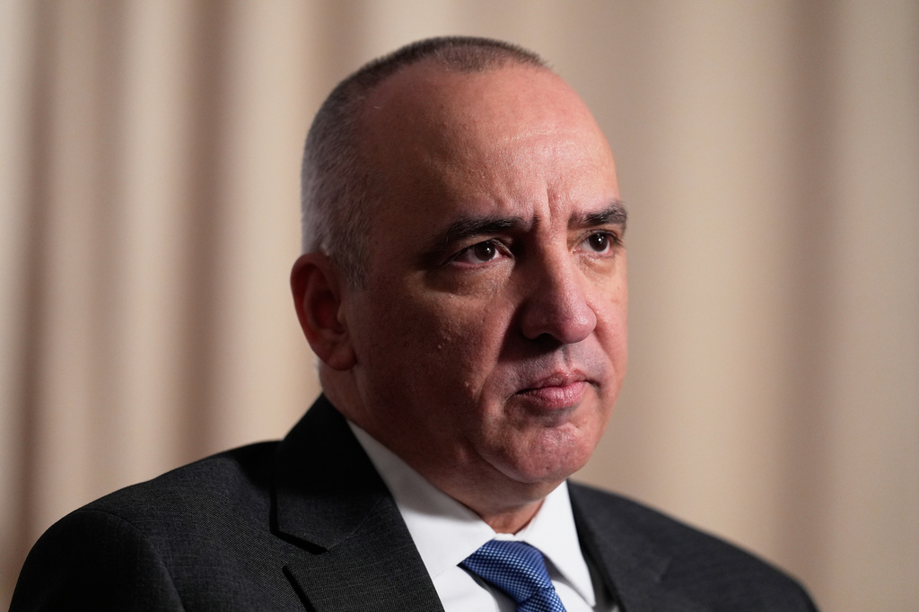 Ernesto Soberón Guzmán, Cuban ambassador to the United Nations, speaks to reporters in New York, Thursday, April 23, 2026. (AP Photo/Seth Wenig)