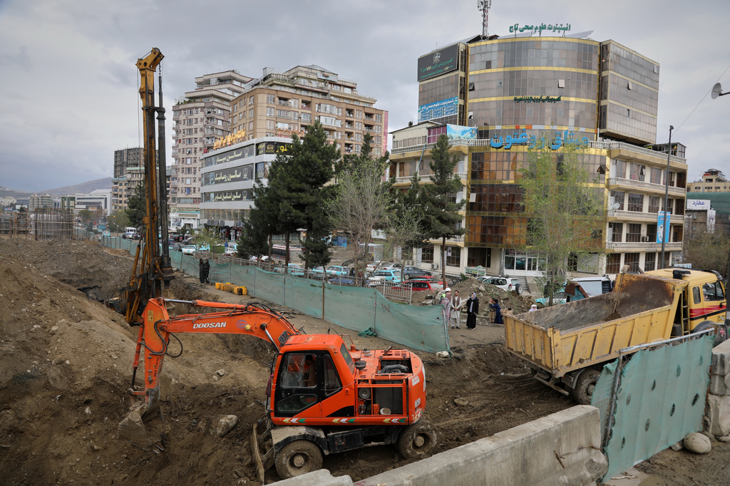 An overpass is under construction in Baraqi square in Kabul, Afghanistan, Thursday, April 2, 2026. (AP Photo/Siddiqullah Alizai)