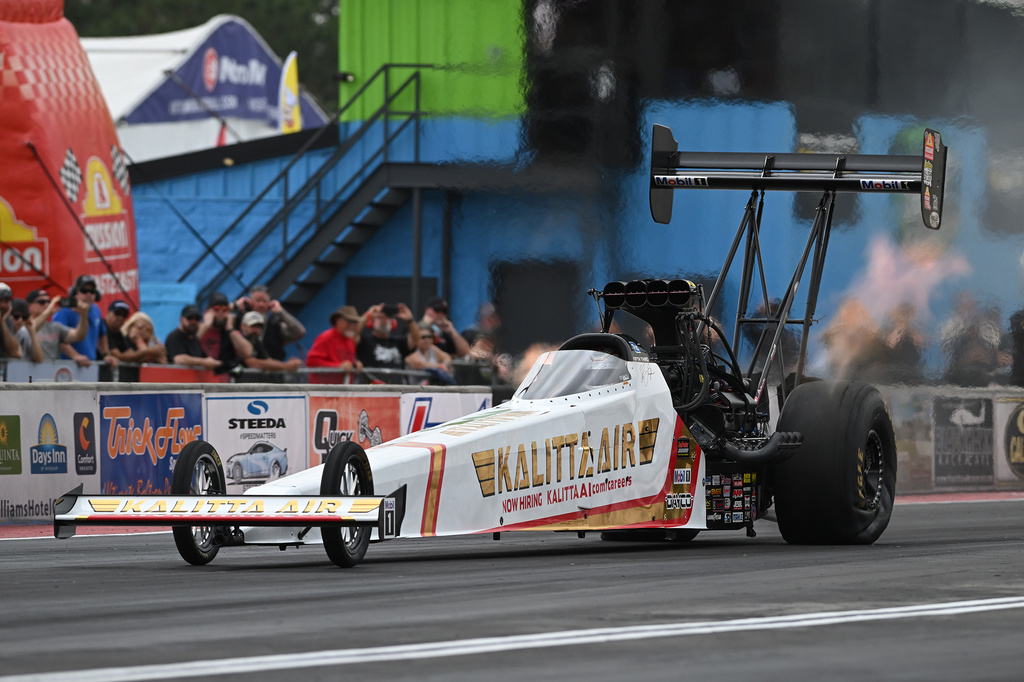 In this photo provided by the NHRA, Top Fuel's Shawn Langdon sets a new NHRA speed record Friday, May 1, 2026, at the NHRA Southern Nationals drag races at South Georgia Motorsports Park in Adel, Ga. (Marc Gewertz/NHRA via AP)