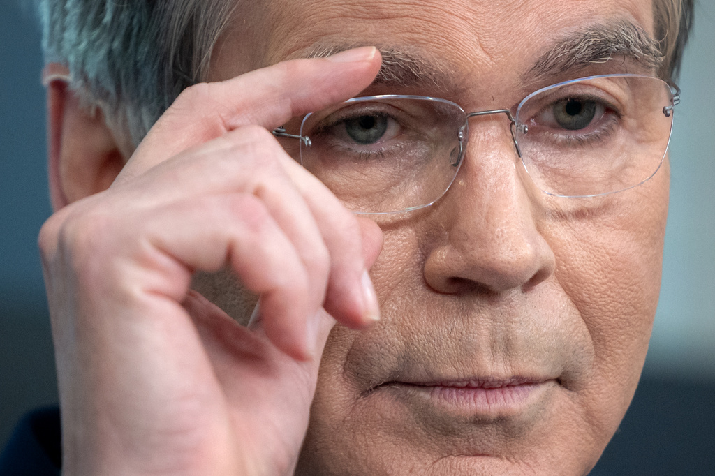 Treasury Secretary Scott Bessent listens to a reporter's question in the James Brady Press Briefing Room at the White House, Thursday, May 28, 2026, in Washington. (AP Photo/Mark Schiefelbein)