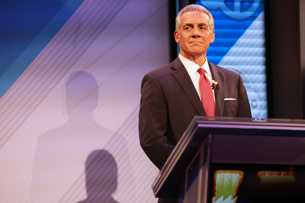 Republican Jack Ciattarelli stands before the final debate in the New Jersey governor's race, Wednesday, Oct. 8, 2025, in New Brunswick, N.J. (AP Photo/Heather Khalifa)