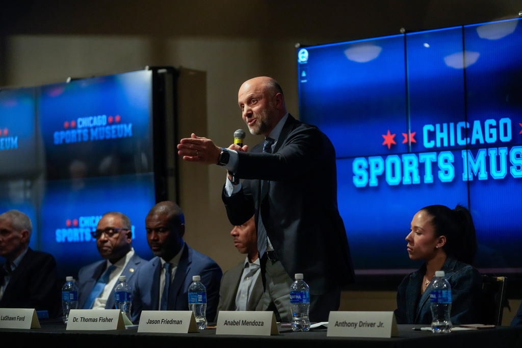 Candidate for Illinois' 7th Congressional District Jason Friedman participates in a forum Wednesday, Feb. 25, 2026, in Chicago. (AP Photo/Erin Hooley)