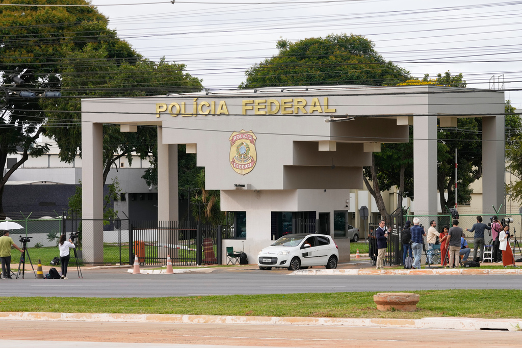 View of the Federal Police headquarters, where Brazil's former President Jair Bolsonaro is under arrest, in Brasilia, Brazil, Saturday, Nov. 22, 2025. (AP Photo/Eraldo Peres)