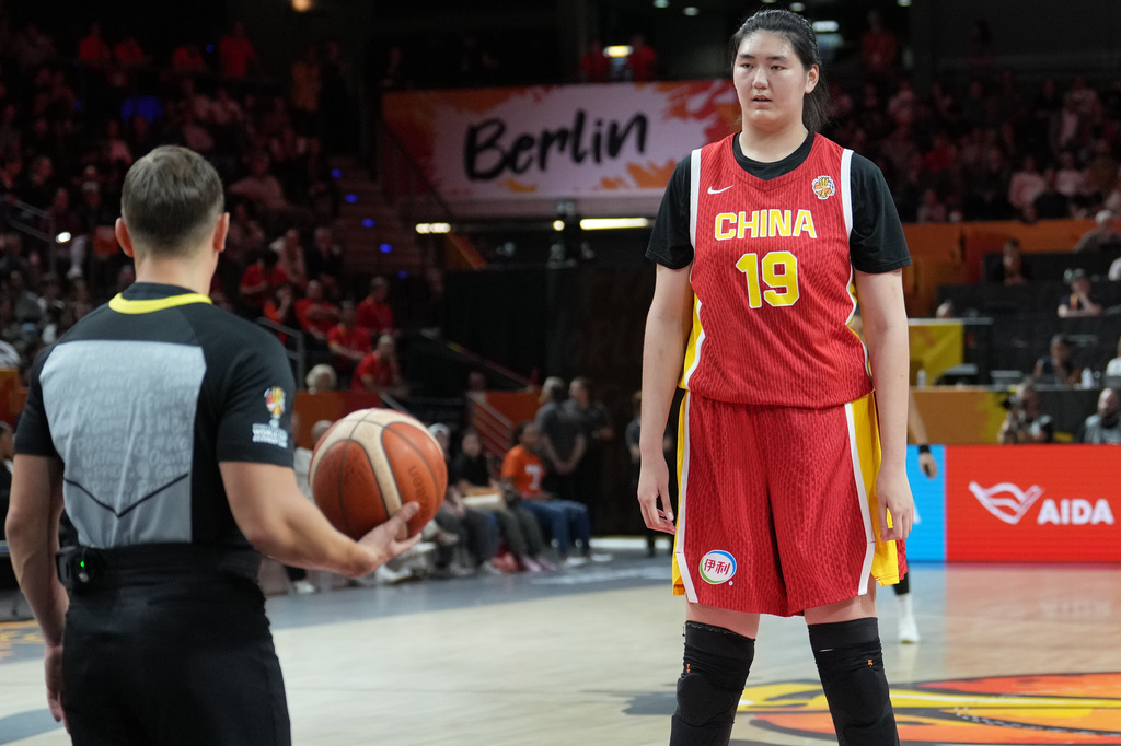 China's Zhang Ziyu prepares for a free throw during the Women's Basketball World Cup match between China and the United States in Berlin, Friday, Sept. 4, 2026. (AP Photo/Ebrahim Noroozi)