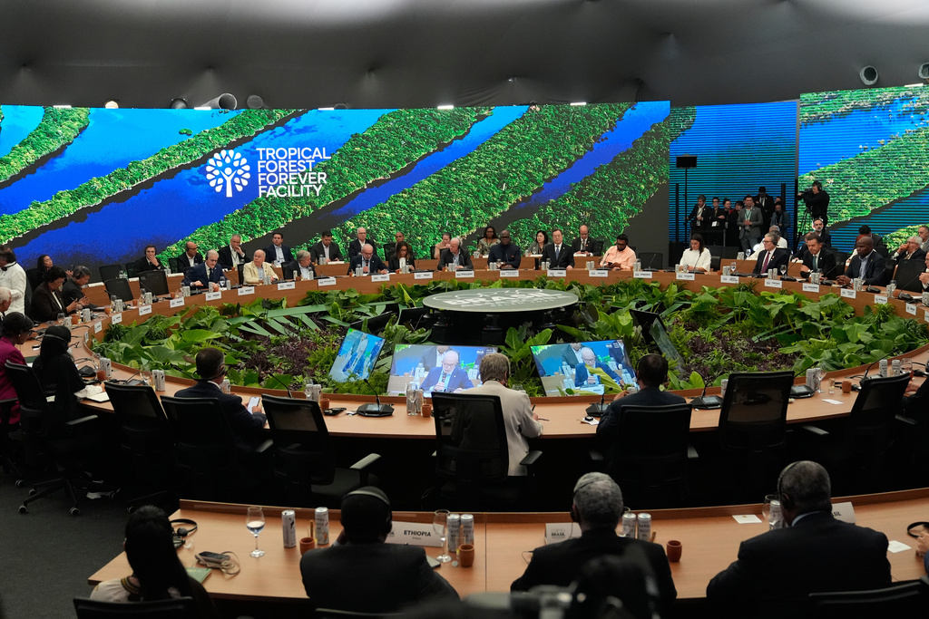Brazil's President Luiz Inacio Lula da Silva speaks during a roundtable with leaders of tropical forest countries and nations committed to investing in the Tropical Forest Forever Facility (TFFF) during the COP30 U.N. Climate Summit in Belem, Brazil, Thursday, Nov. 6, 2025. (AP Photo/Fernando Llano)