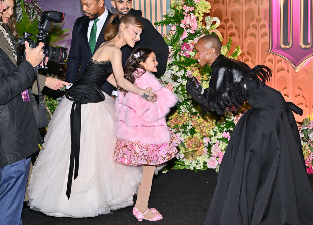 Ariana Grande, left, Scarlett Spears and Cynthia Erivo attend the premiere of "Wicked: For Good" at Lincoln Center, Monday, Nov. 17, 2025, in New York. (Photo by Evan Agostini/Invision/AP)