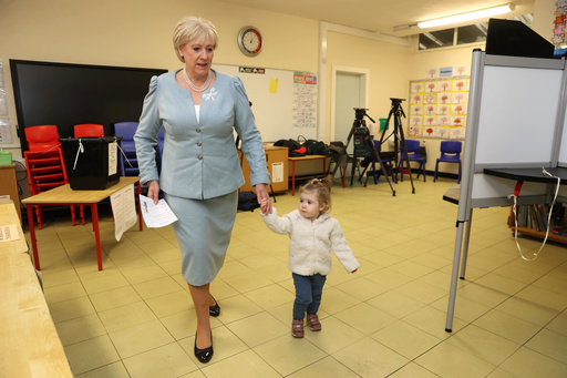 Fine Gael candidate Heather Humphreys casts her vote with the help of her one-year-old grandaughter Charlotte at Killeevan Central National School in Newbliss, Co Monaghan, for the election for the next Irish president, Friday, Oct. 24, 2025. (Liam McBurney/PA Wire/PA via AP) Fine Gael candidate Heather Humphreys casts her vote with the help of her one-year-old grandaughter Charlotte at Killeevan Central National School in Newbliss, Co Monaghan, for the election for the next Irish president, Friday, Oct. 24, 2025. (Liam McBurney/PA Wire/PA via AP)