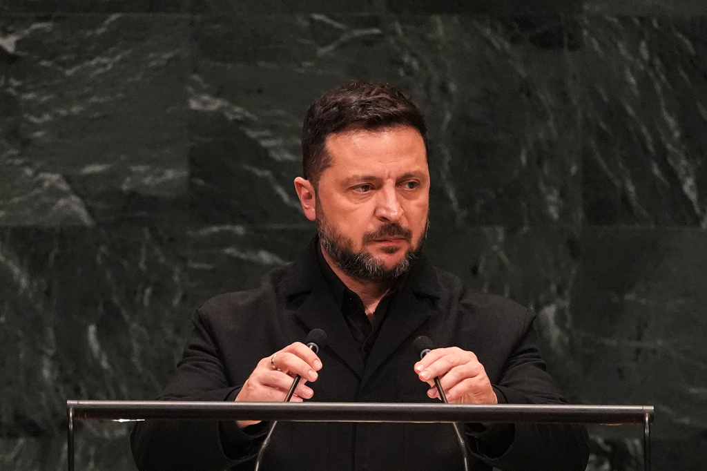 Ukraine's President Volodymyr Zelenskyy speaks during the 81st session of the United Nations General Assembly at United Nations headquarters, Wednesday, Sept. 23, 2026. (AP Photo/Heather Khalifa)