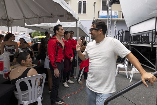 Lin-Manuel Miranda greets performers backstage during the closing event of the Flamboyan Arts Fund in San Juan, Puerto Rico, Saturday, Sept. 13, 2025. (AP Photo/Alejandro Granadillo) Lin-Manuel Miranda greets performers backstage during the closing event of the Flamboyan Arts Fund in San Juan, Puerto Rico, Saturday, Sept. 13, 2025. (AP Photo/Alejandro Granadillo)