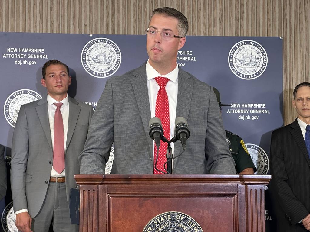 New Hampshire State Police Det. Sgt. Christopher Elphick speaks to reporters on Monday, Sept. 8, 2025, in Concord, N.H. (AP Photo/Holly Ramer)