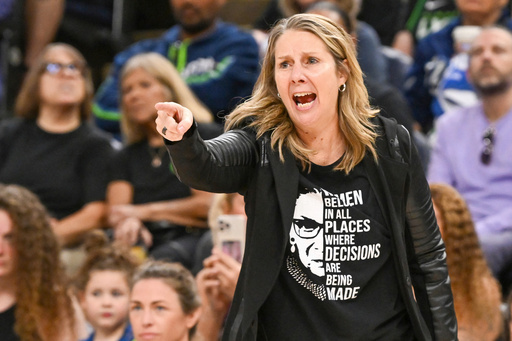 FILE - Minnesota Lynx head coach Cheryl Reeve works the sidelines during the second half of Game 1 in the first round of the WNBA basketball playoffs against the Golden State Valkyries, Sunday, Sept. 14, 2025, in Minneapolis. (AP Photo/Craig Lassig, File) FILE - Minnesota Lynx head coach Cheryl Reeve works the sidelines during the second half of Game 1 in the first round of the WNBA basketball playoffs against the Golden State Valkyries, Sunday, Sept. 14, 2025, in Minneapolis. (AP Photo/Craig Lassig, File)
