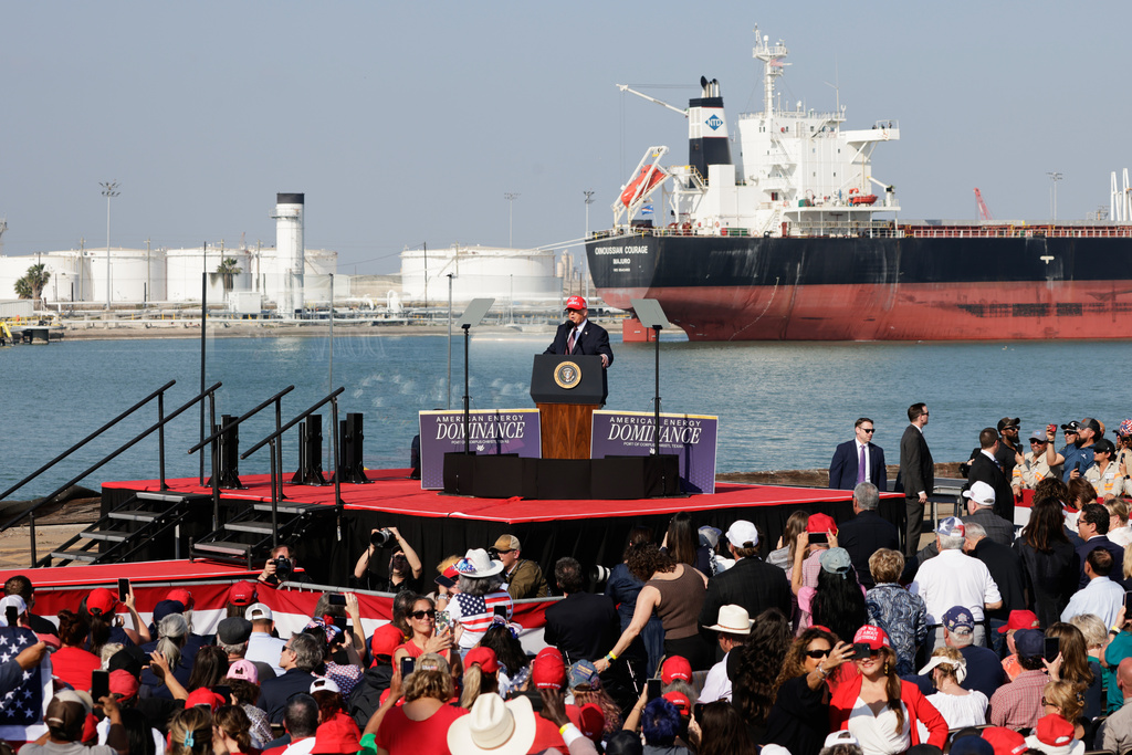 President Donald Trump speaks at the Port of Corpus Christi in Corpus Christi, Texas, Friday, Feb. 27, 2026. (AP Photo/Michael Gonzalez)